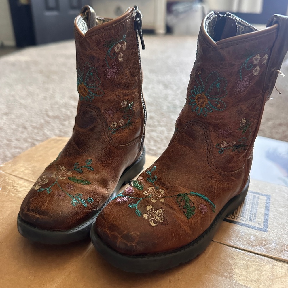 Shyanne Brown Embroidered Ankle Booties
